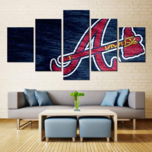 22776-NF Atlanta Braves Logo Poster Baseball - 5 Panel Canvas Art Wall Decor