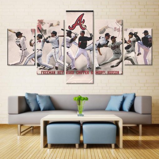 23044-NF Atlanta Braves Players Baseball - 5 Panel Canvas Art Wall Decor