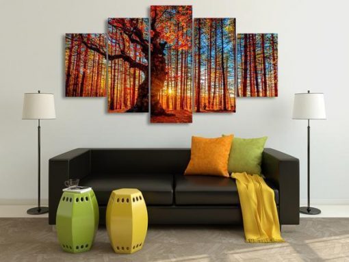 23041-NF Autumn Fall Forest Trees Foliage Nature - 5 Panel Canvas Art Wall Decor