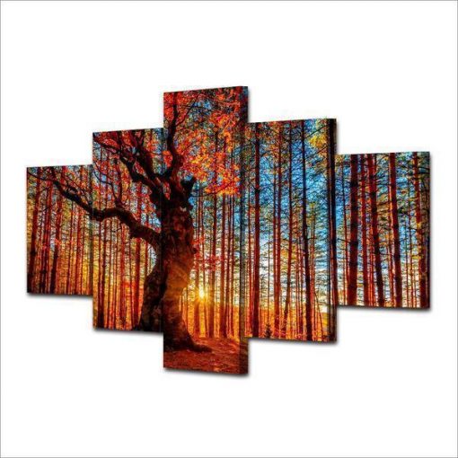 23041-NF Autumn Fall Forest Trees Foliage Nature - 5 Panel Canvas Art Wall Decor