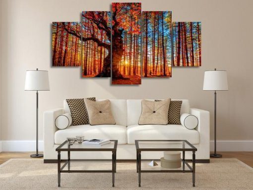 23041-NF Autumn Fall Forest Trees Foliage Nature - 5 Panel Canvas Art Wall Decor