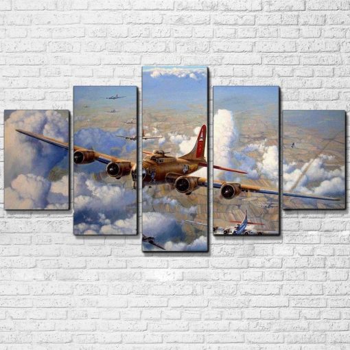 22523-NF B-17 Bombers WW2 Airplane - 5 Panel Canvas Art Wall Decor