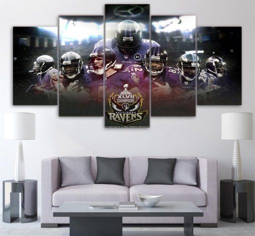 22611-NF Baltimore Ravens Champion Poster Football - 5 Panel Canvas Art Wall Decor