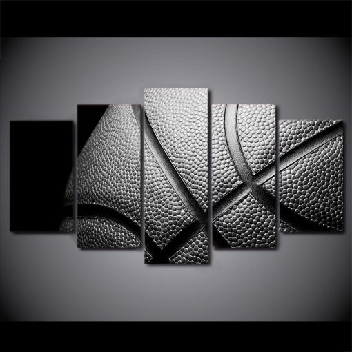 23582-NF Basketball In Black And White Sport - 5 Panel Canvas Art Wall Decor