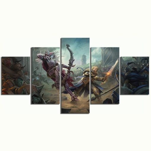 23584-NF Battle For Azeroth: Sylvanas vs Anduin World of Warcraft Gaming - 5 Panel Canvas Art Wall Decor