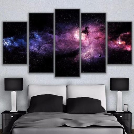 23036-NF Beautiful Starry Sky Nebula Galaxy Space - 5 Panel Canvas Art Wall Decor