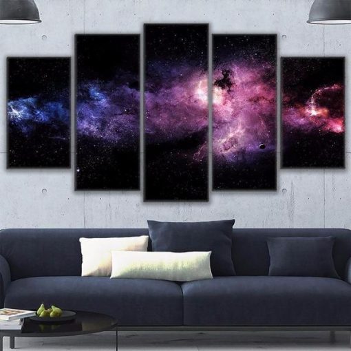 23036-NF Beautiful Starry Sky Nebula Galaxy Space - 5 Panel Canvas Art Wall Decor