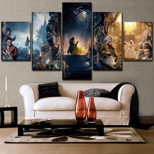 23578-NF Beauty And The Beast Dancing In The Castle Movie - 5 Panel Canvas Art Wall Decor