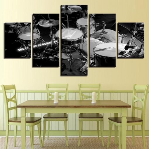 22766-NF Black And White Drums Music - 5 Panel Canvas Art Wall Decor