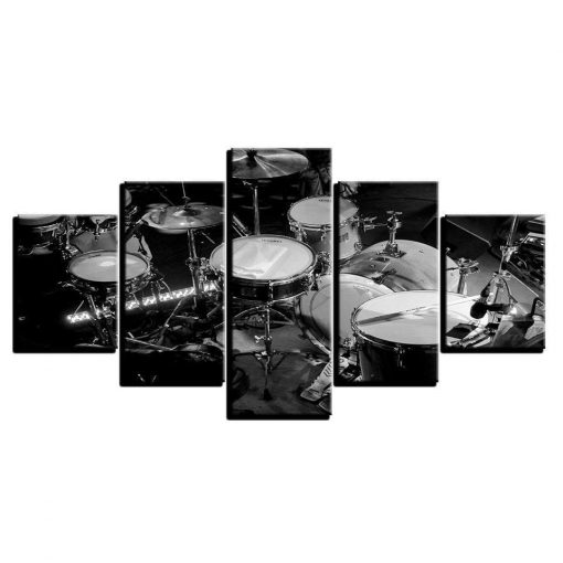 22766-NF Black And White Drums Music - 5 Panel Canvas Art Wall Decor