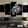 23024-NF Black And White Lion Animal - 5 Panel Canvas Art Wall Decor
