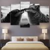 23022-NF Black Couple Wolf Animal - 5 Panel Canvas Art Wall Decor