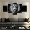 23026-NF Black-white Lion King Animal - 5 Panel Canvas Art Wall Decor