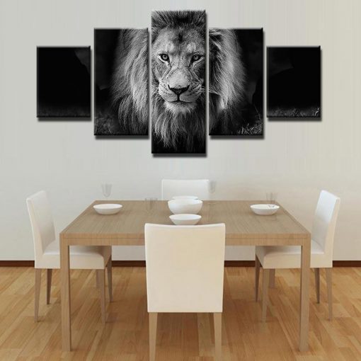 23026-NF Black-white Lion King Animal - 5 Panel Canvas Art Wall Decor