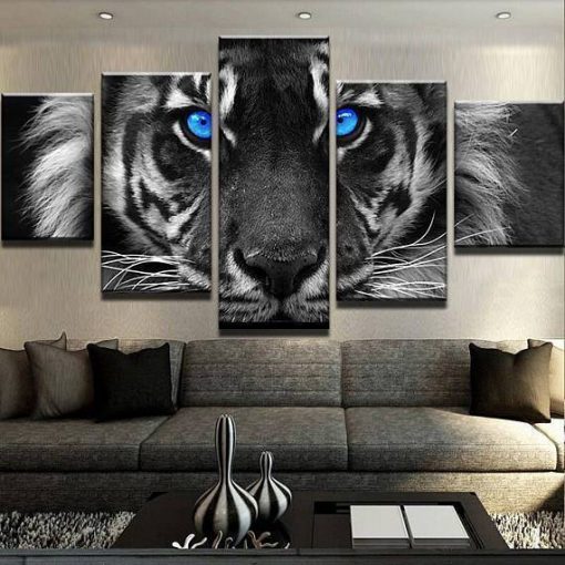 22252-NF Blue Eyed Tiger Animal - 5 Panel Canvas Art Wall Decor
