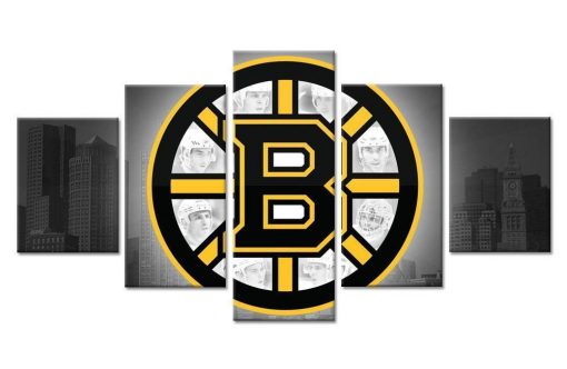 22381-NF Boston Bruins Logo 5 Ice Hockey - 5 Panel Canvas Art Wall Decor