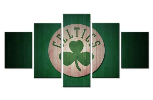 22608-NF Boston Celtics Team Logo NBA Basketball - 5 Panel Canvas Art Wall Decor