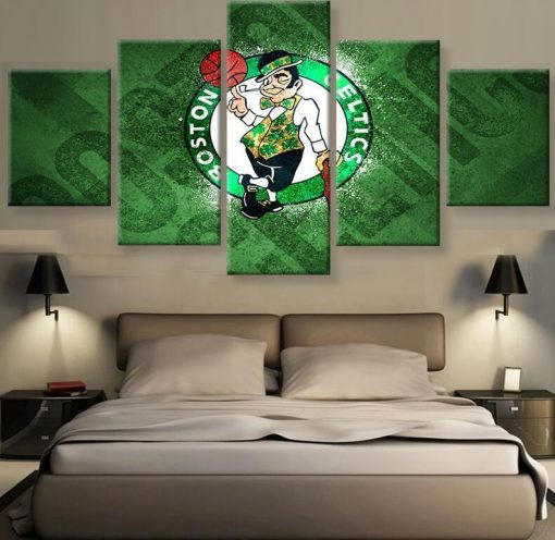 23032-NF Boston Celtics Team Logo Poster 2 NBA Basketball - 5 Panel Canvas Art Wall Decor