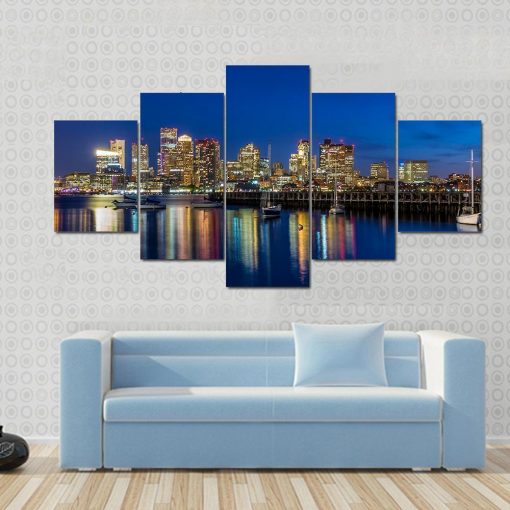 22420-NF Boston Downtown Skyline Skyscraper Nature - 5 Panel Canvas Art Wall Decor