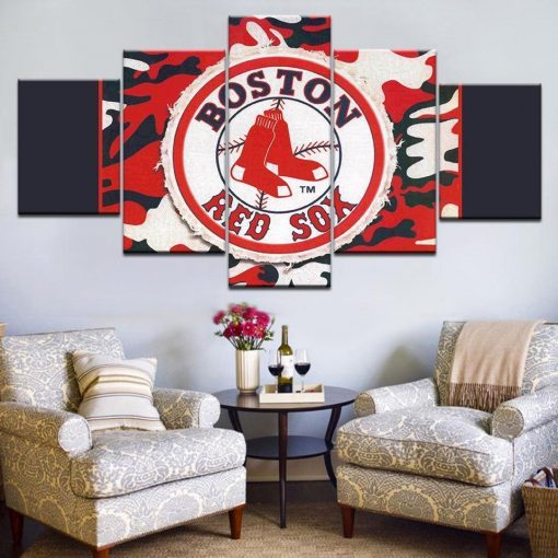 23031-NF Boston Red Sox Logo Poster 1 Baseball - 5 Panel Canvas Art Wall Decor