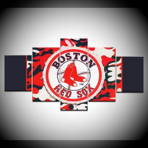 23031-NF Boston Red Sox Logo Poster 1 Baseball - 5 Panel Canvas Art Wall Decor