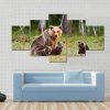 23569-NF Brown Mother Bear Protecting Her Cubs Animal - 5 Panel Canvas Art Wall Decor