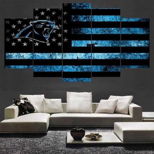 22288-NF Carolina Panthers American Logo Football - 5 Panel Canvas Art Wall Decor