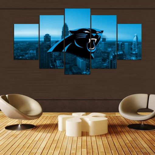 22225-NF Carolina Panthers City Logo Football - 5 Panel Canvas Art Wall Decor