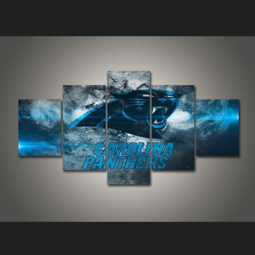 22518-NF Carolina Panthers Poster Logo Football - 5 Panel Canvas Art Wall Decor