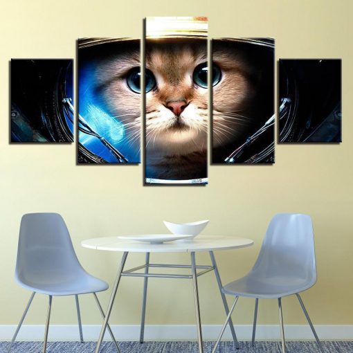23533-NF Cat Wearing The Space Helmet Lovely Abstract Animal - 5 Panel Canvas Art Wall Decor