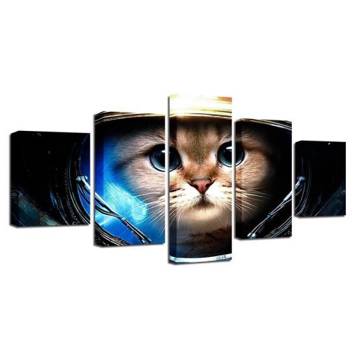 23533-NF Cat Wearing The Space Helmet Lovely Abstract Animal - 5 Panel Canvas Art Wall Decor
