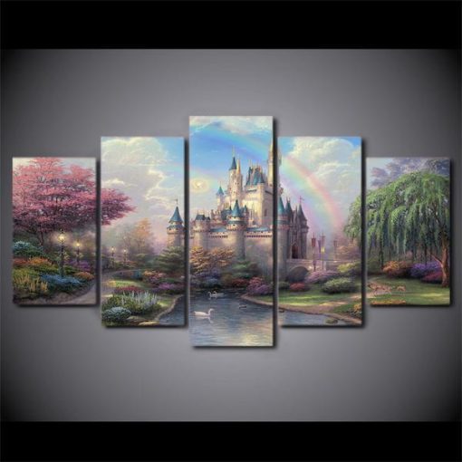 22397-NF Cinderellas Castle Disney - 5 Panel Canvas Art Wall Decor