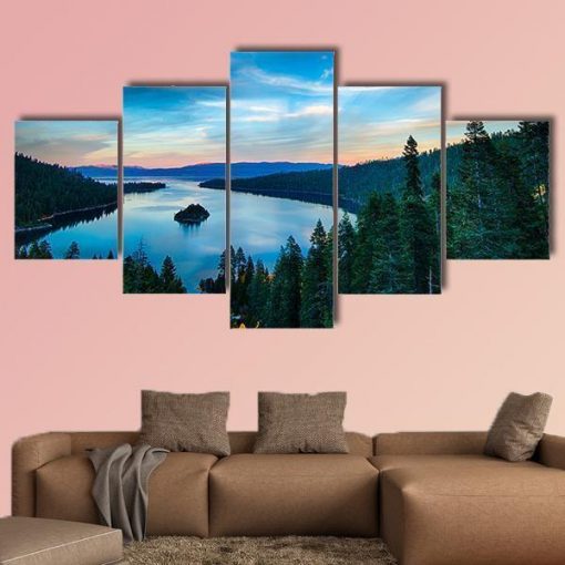 23546-NF Cloudy View Of Lake Tahoe Nature - 5 Panel Canvas Art Wall Decor