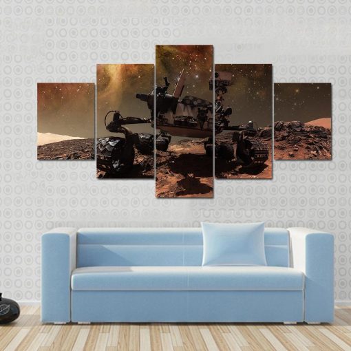 23522-NF Curiosity Rover Exploring The Surface Of Mars Space - 5 Panel Canvas Art Wall Decor