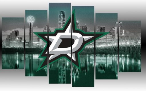 22306-NF Dallas Stars Logo Exclusive 6 Panels Ice Hockey - 5 Panel Canvas Art Wall Decor