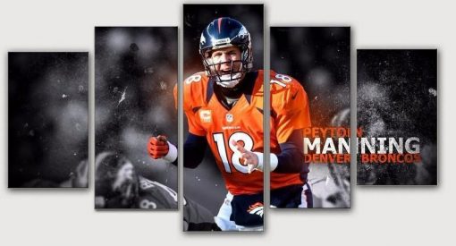 23506-NF Denver Broncos Star Peyton Manning Football - 5 Panel Canvas Art Wall Decor