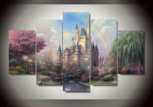 23514-NF Disney Castle 4 Disney - 5 Panel Canvas Art Wall Decor