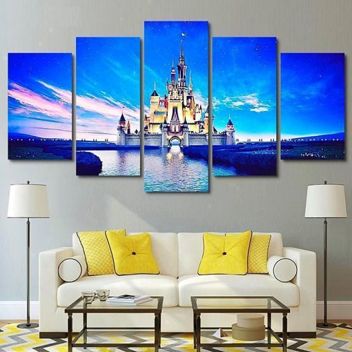 22450-NF Disney Castle Cartoon - 5 Panel Canvas Art Wall Decor