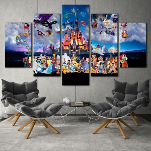 22200-NF Disney Characters Magic Kingdom Cartoon - 5 Panel Canvas Art Wall Decor