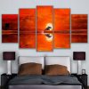 23500-NF Dolphin Sun Flaming Sunset Leaping Porpoises Animal - 5 Panel Canvas Art Wall Decor