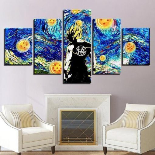 22997-NF Dragon Ball Z On Starry Sky Cartoon - 5 Panel Canvas Art Wall Decor