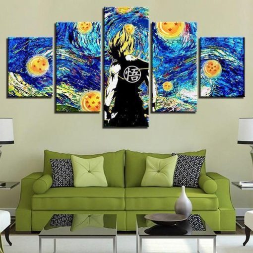 22997-NF Dragon Ball Z On Starry Sky Cartoon - 5 Panel Canvas Art Wall Decor