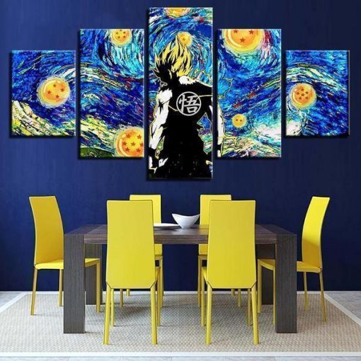 22997-NF Dragon Ball Z On Starry Sky Cartoon - 5 Panel Canvas Art Wall Decor