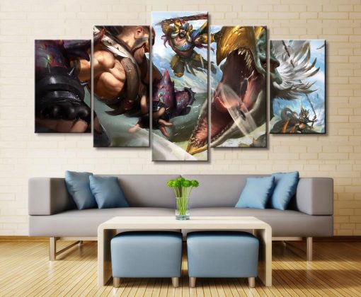 23396-NF LOL League Of Legends Draven/Ashe Gaming - 5 Panel Canvas Art Wall Decor