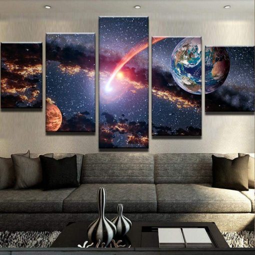 23497-NF Earth And Mars Space - 5 Panel Canvas Art Wall Decor