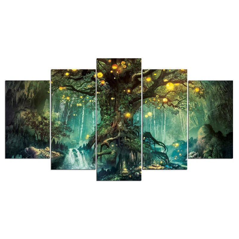Enchanted Tree Scenery Nature – 5 Panel Canvas Art Wall Decor – Canvas ...