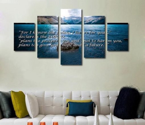 22995-NF Eremiah 29:11 #3 For I Know The Plans I Have For You Bible Verse On Multi Nature - 5 Panel Canvas Art Wall Decor