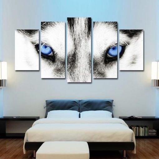 23483-NF Eyes Of The Arctic Wolf Abstract Animal - 5 Panel Canvas Art Wall Decor