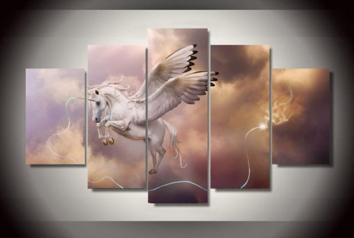 23475-NF Fantasy Art Unicorn Pegasus Animal - 5 Panel Canvas Art Wall Decor