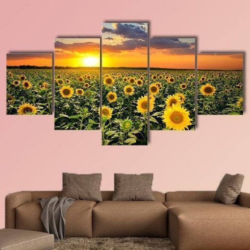 22414-NF Field Of Blooming Sunflowers Nature - 5 Panel Canvas Art Wall Decor